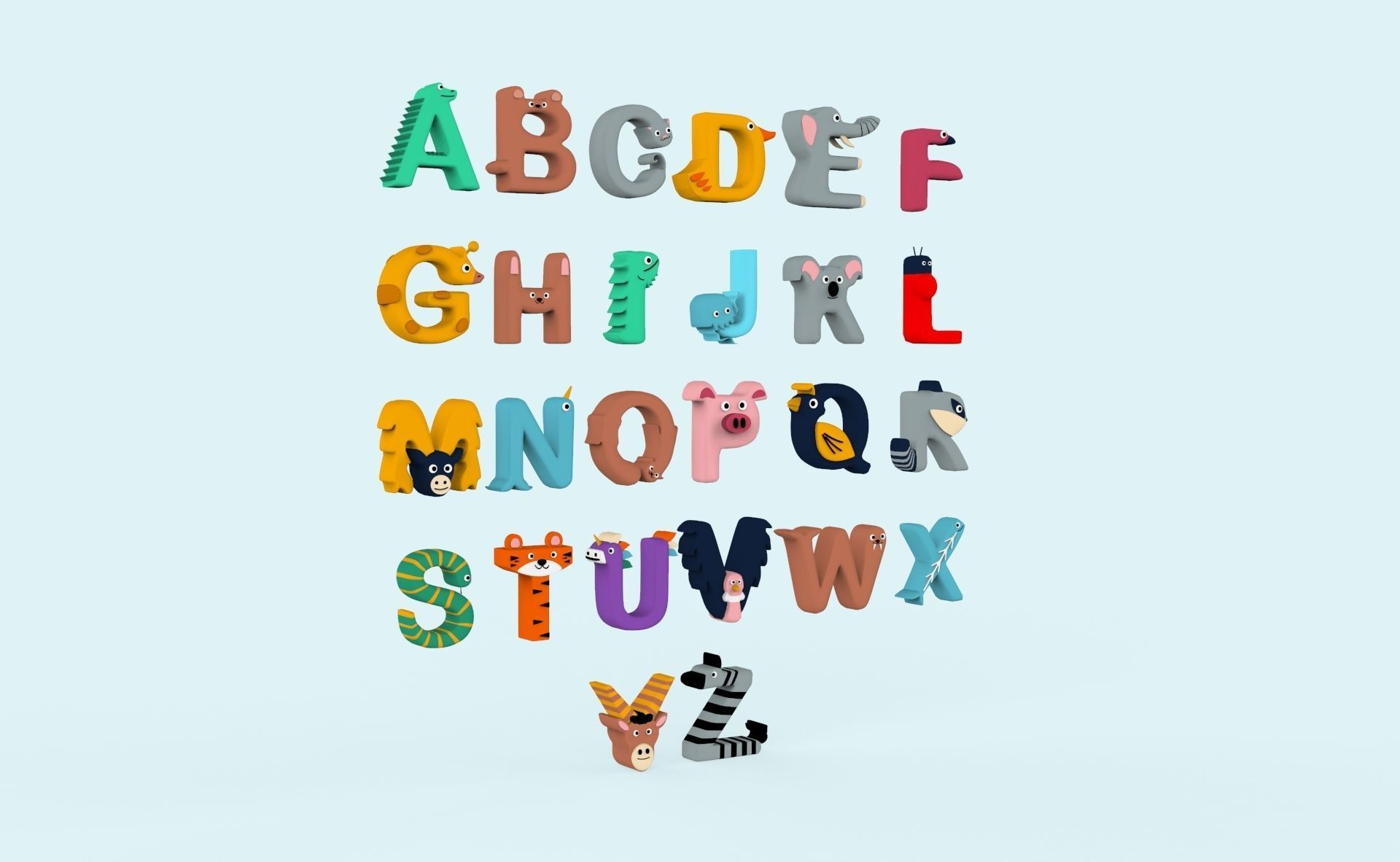 Cartoon Animal Alphabet v020 Low-poly 3D model_16