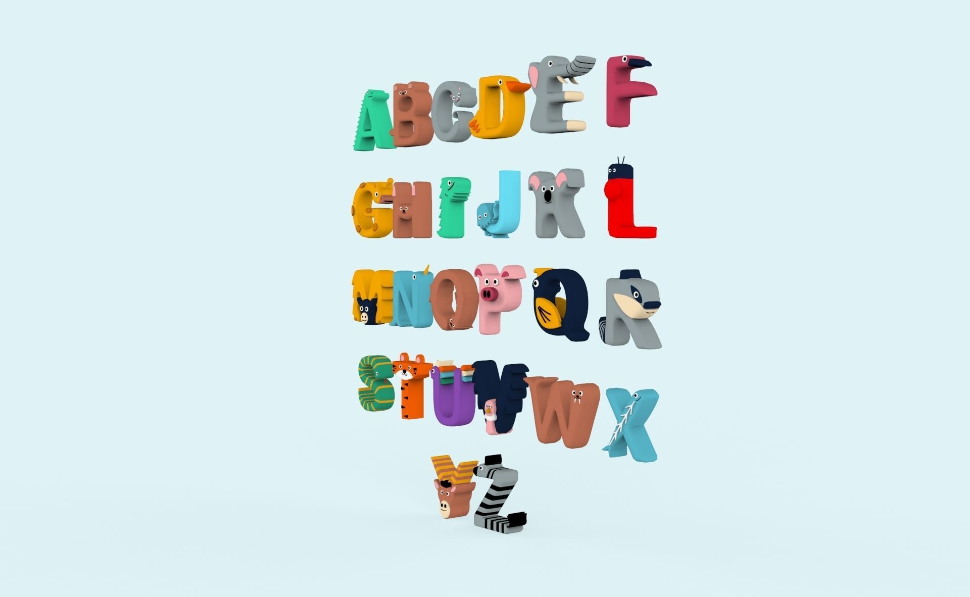 Cartoon Animal Alphabet v020 Low-poly 3D model_3
