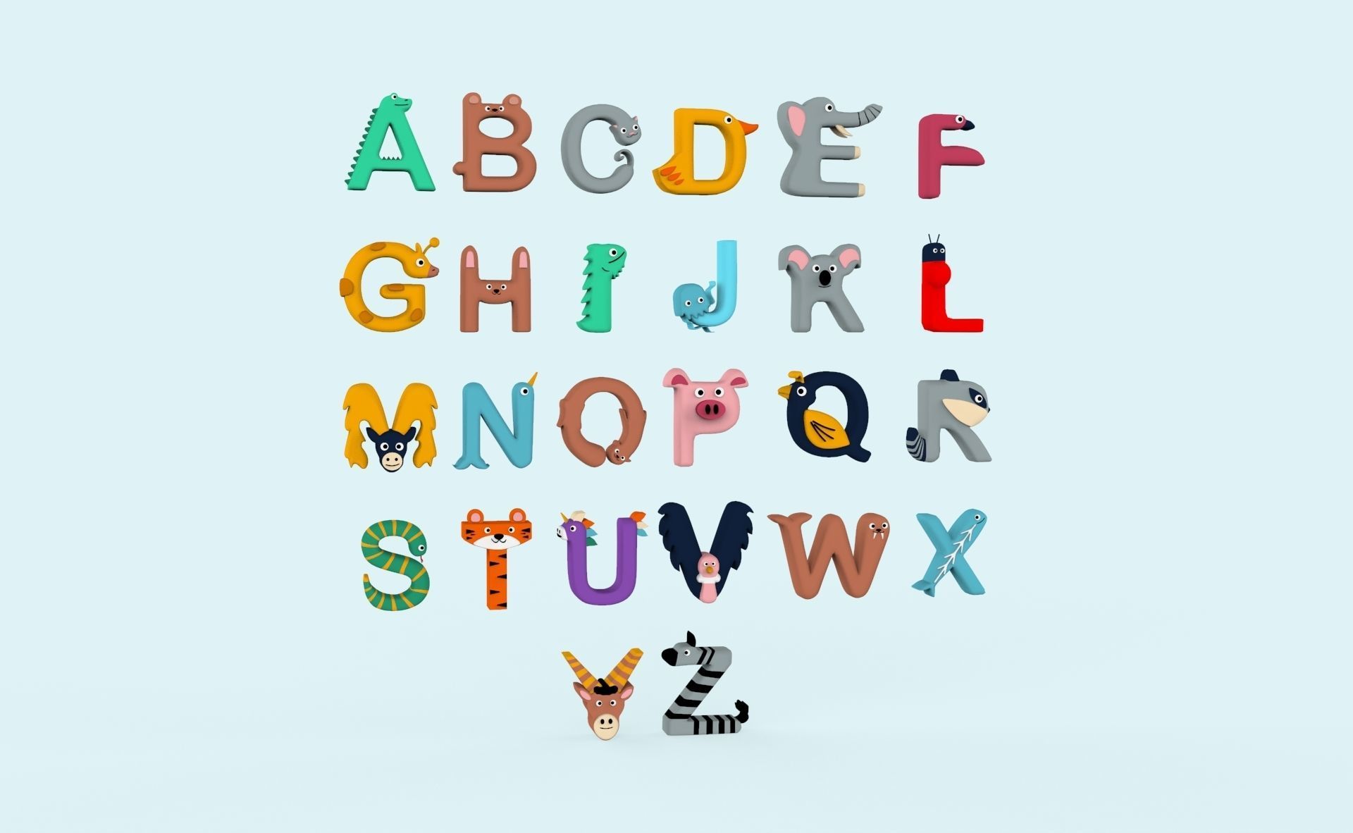 Cartoon Animal Alphabet v020 Low-poly 3D model_17