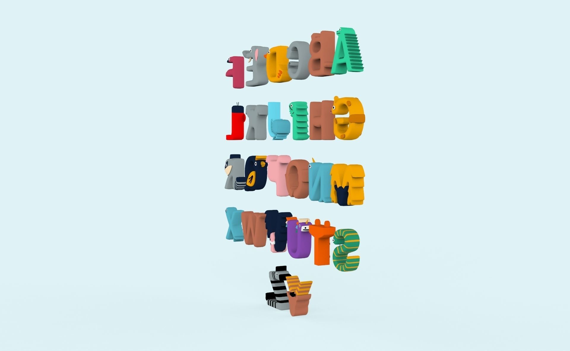 Cartoon Animal Alphabet v020 Low-poly 3D model_12