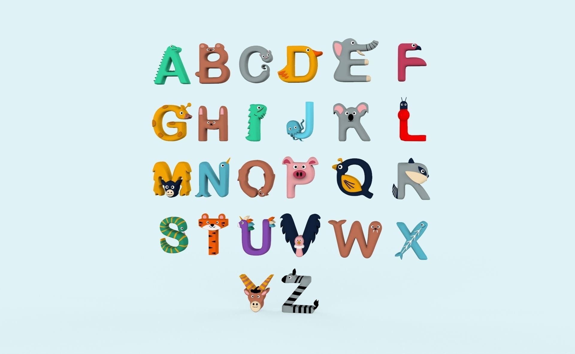 Cartoon Animal Alphabet v020 Low-poly 3D model_1