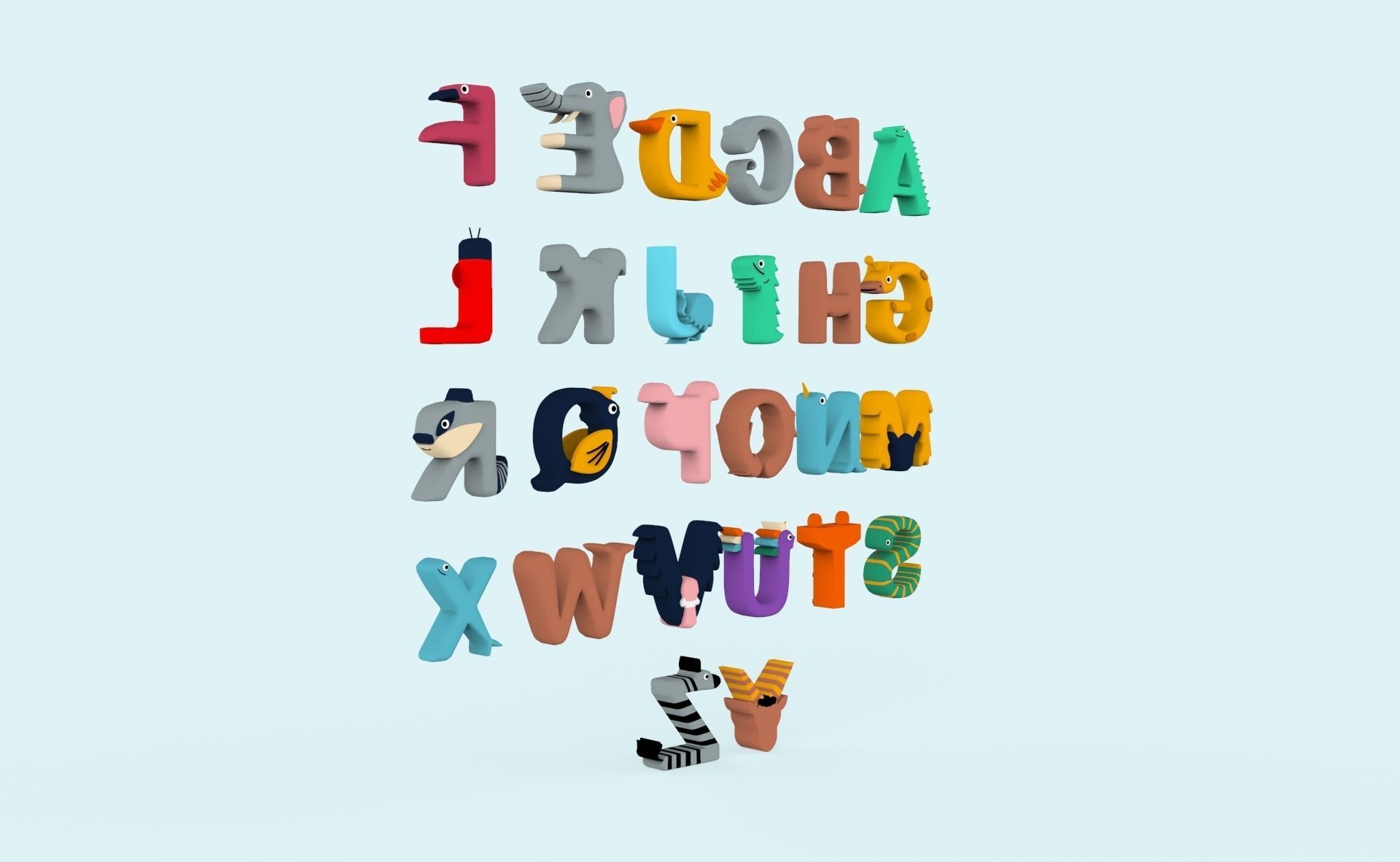 Cartoon Animal Alphabet v020 Low-poly 3D model_7
