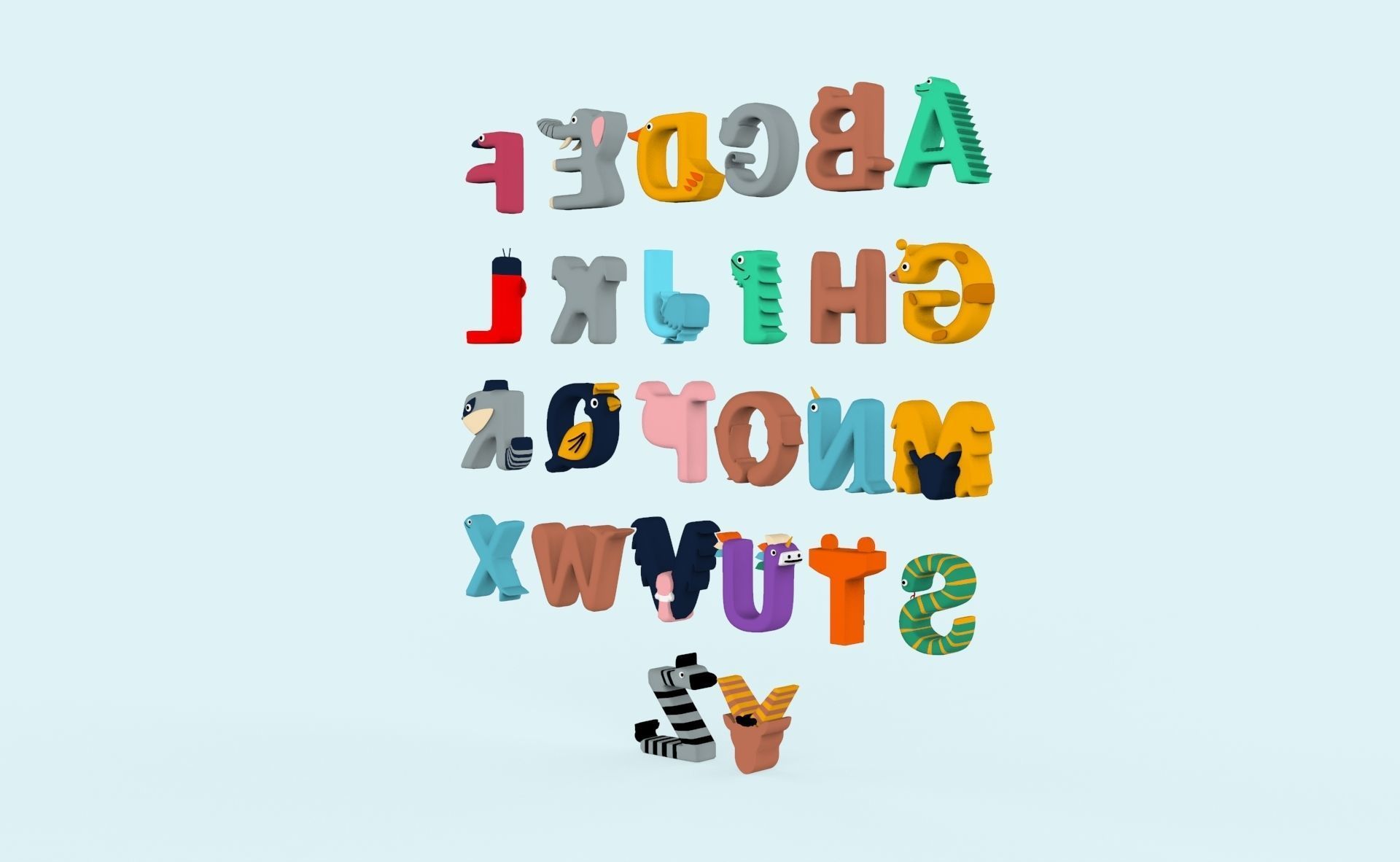 Cartoon Animal Alphabet v020 Low-poly 3D model_11