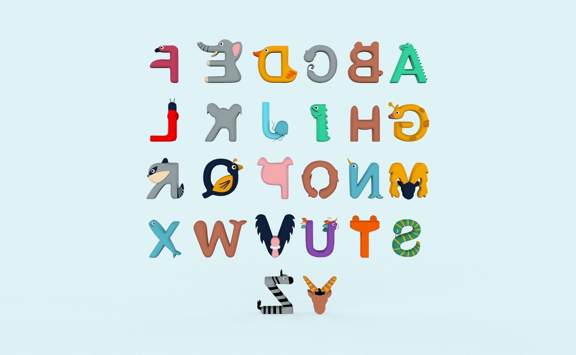 Cartoon Animal Alphabet v020 Low-poly 3D model_9