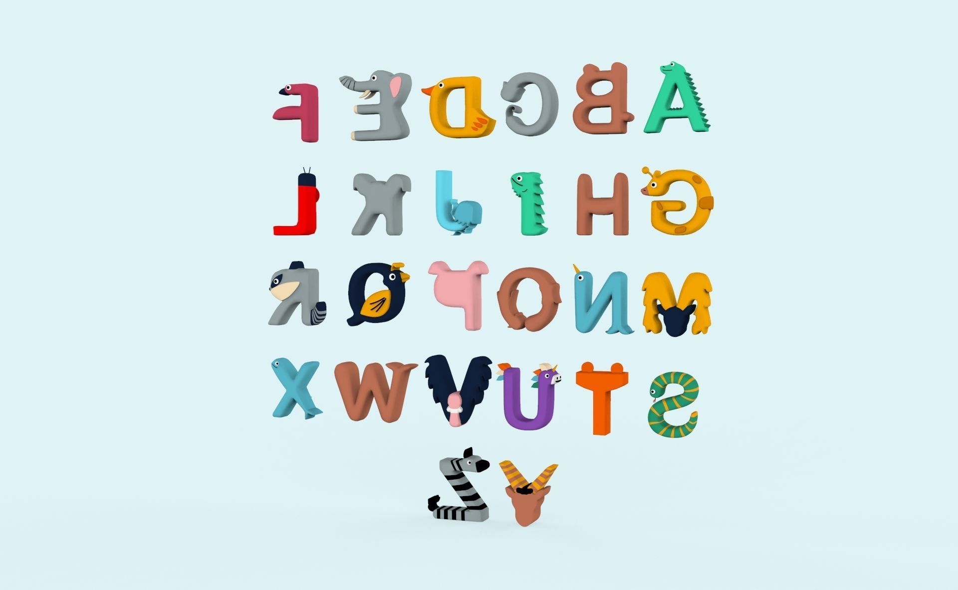 Cartoon Animal Alphabet v020 Low-poly 3D model_10