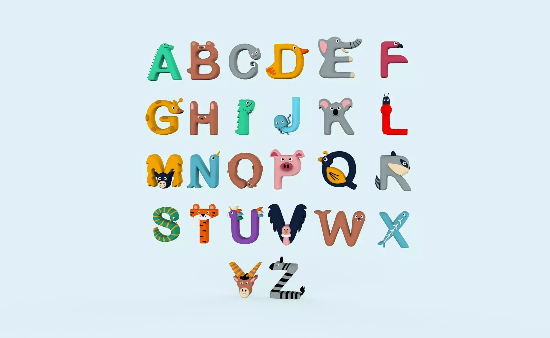 Cartoon Animal Alphabet v020 Low-poly 3D model_0