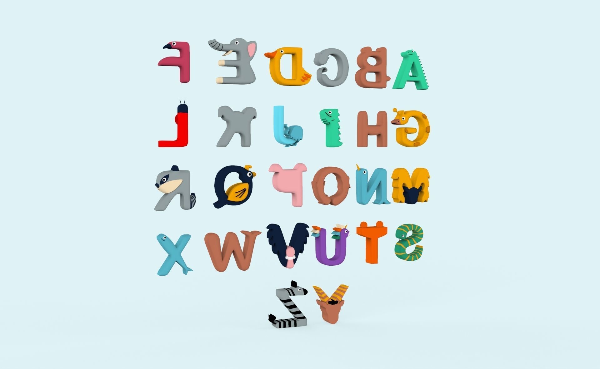 Cartoon Animal Alphabet v020 Low-poly 3D model_8