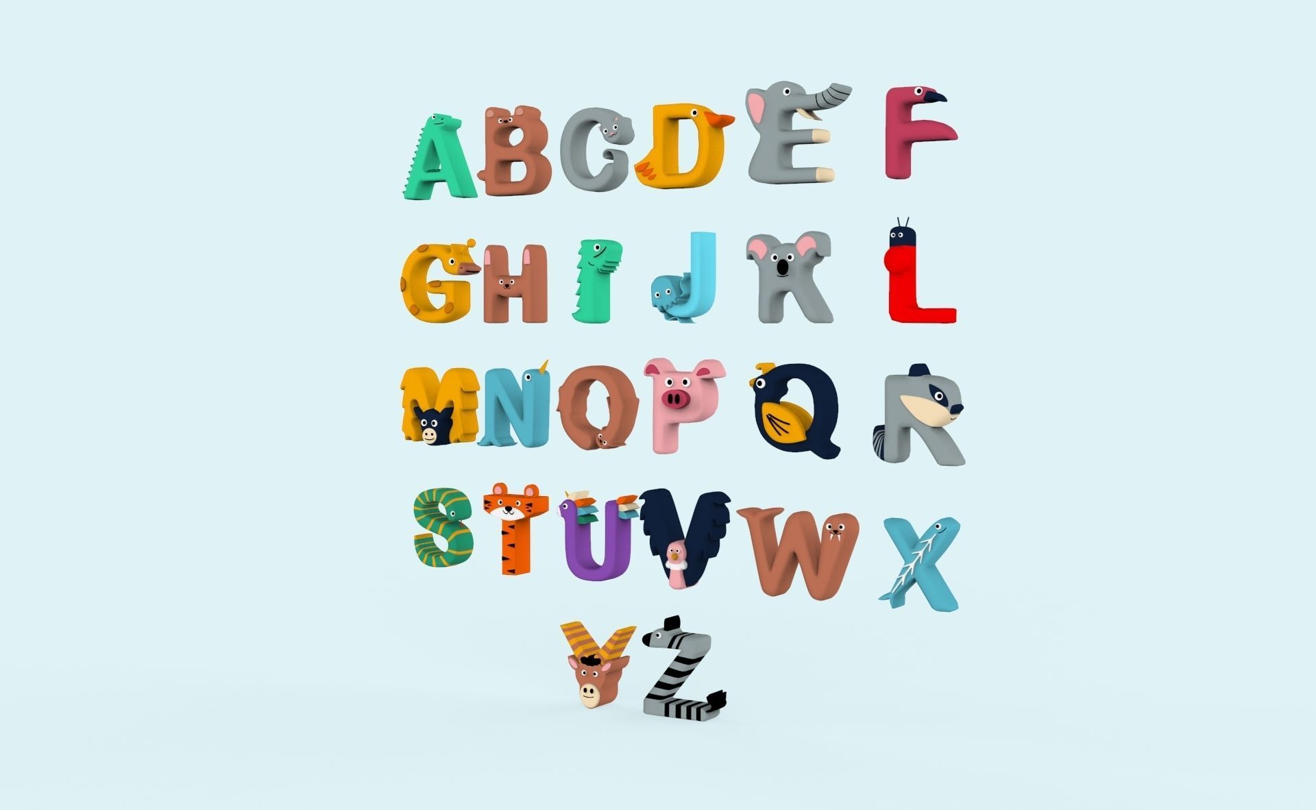 Cartoon Animal Alphabet v020 Low-poly 3D model_2