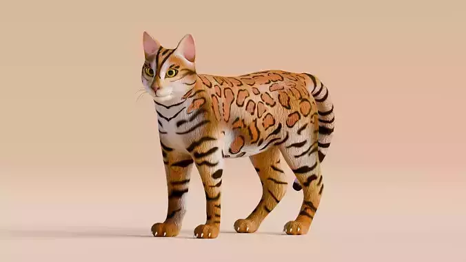 Low poly - Stylized cats - Bengal Cat Low-poly 3D model