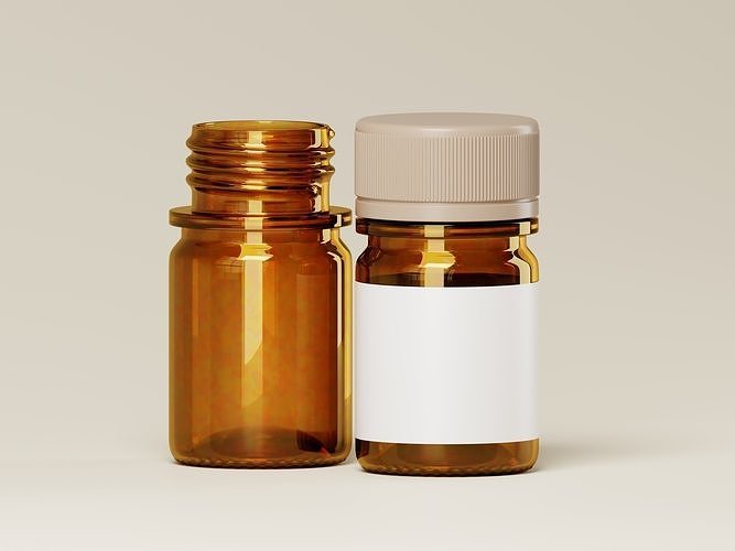 Amber Glass Medicine Bottle 3D Model Low-poly 3D model