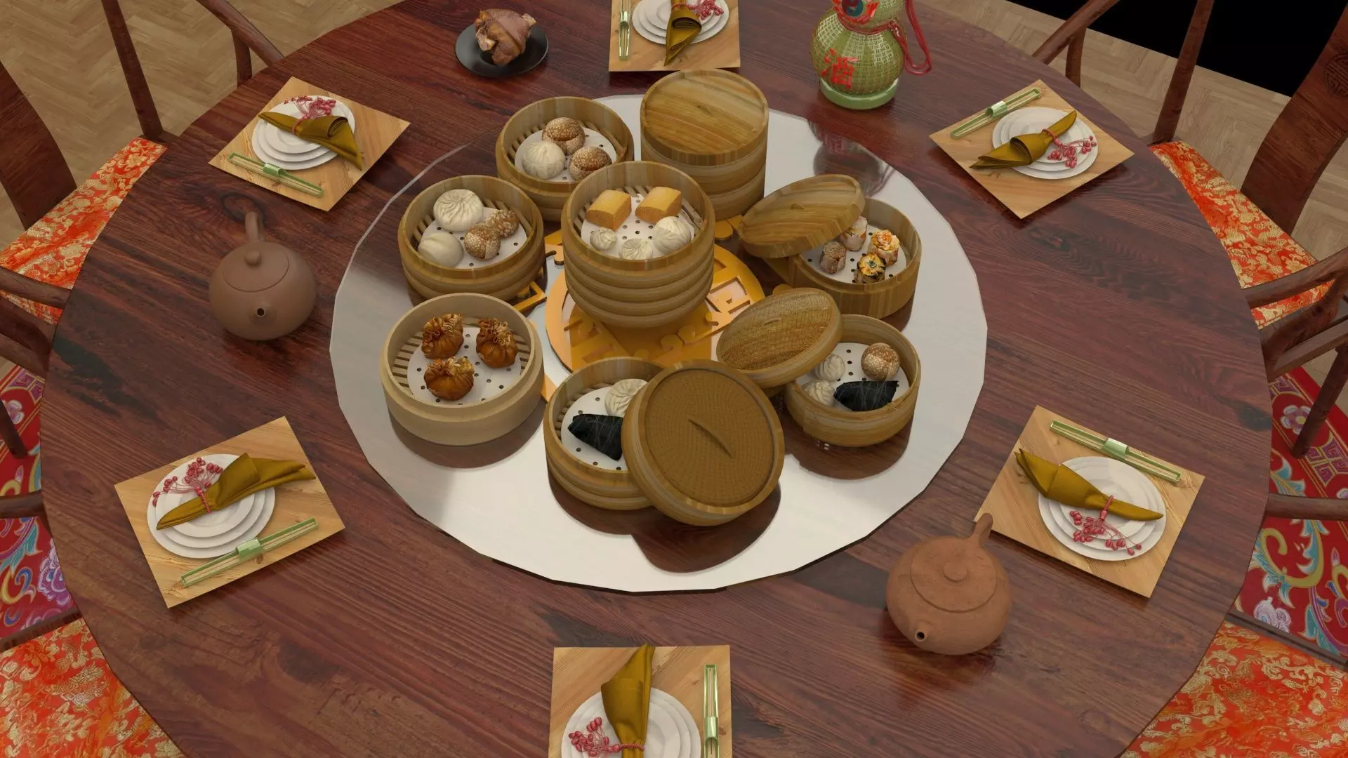  Chinese dim sum table  3D model_0