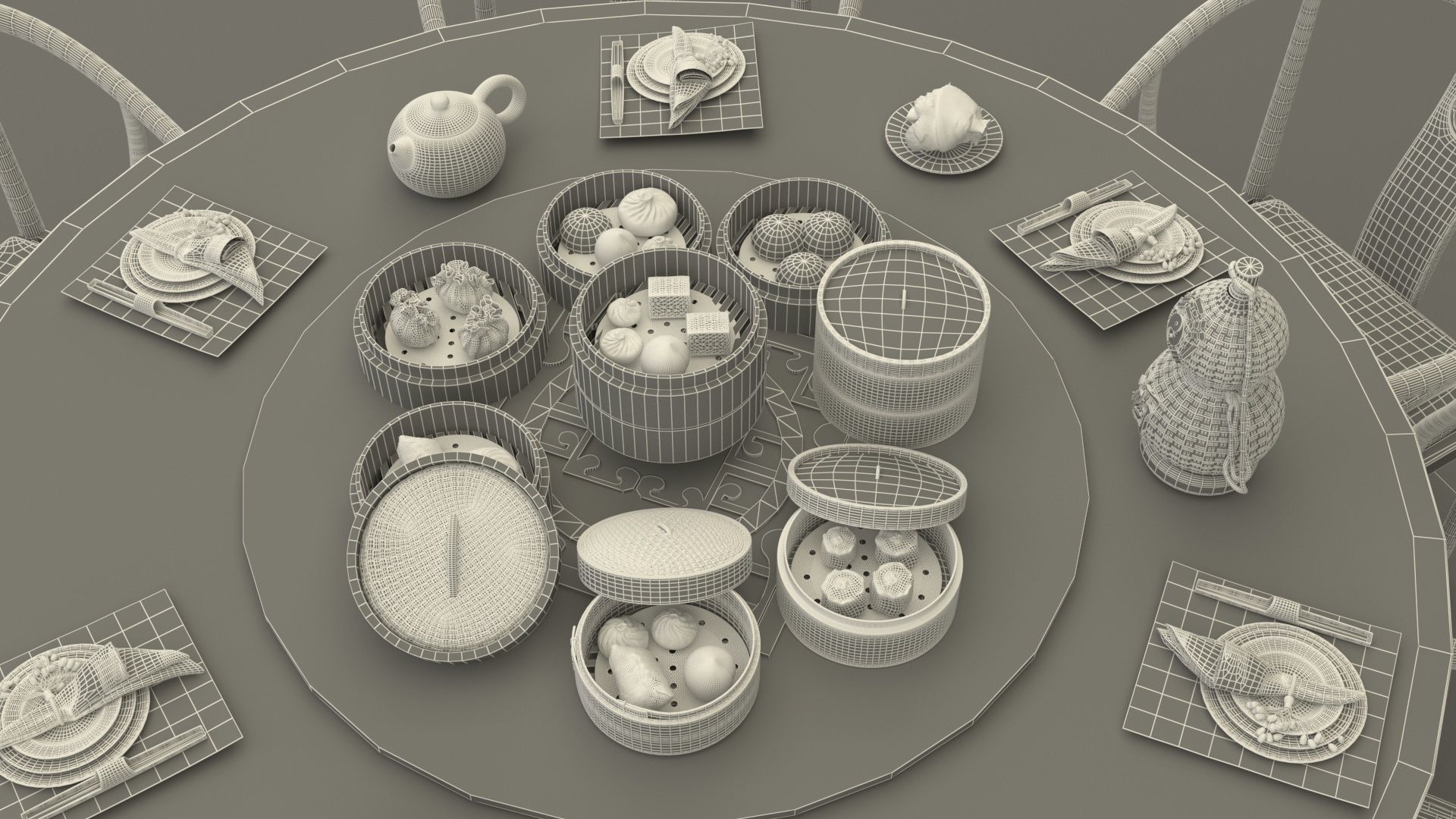  Chinese dim sum table  3D model_6