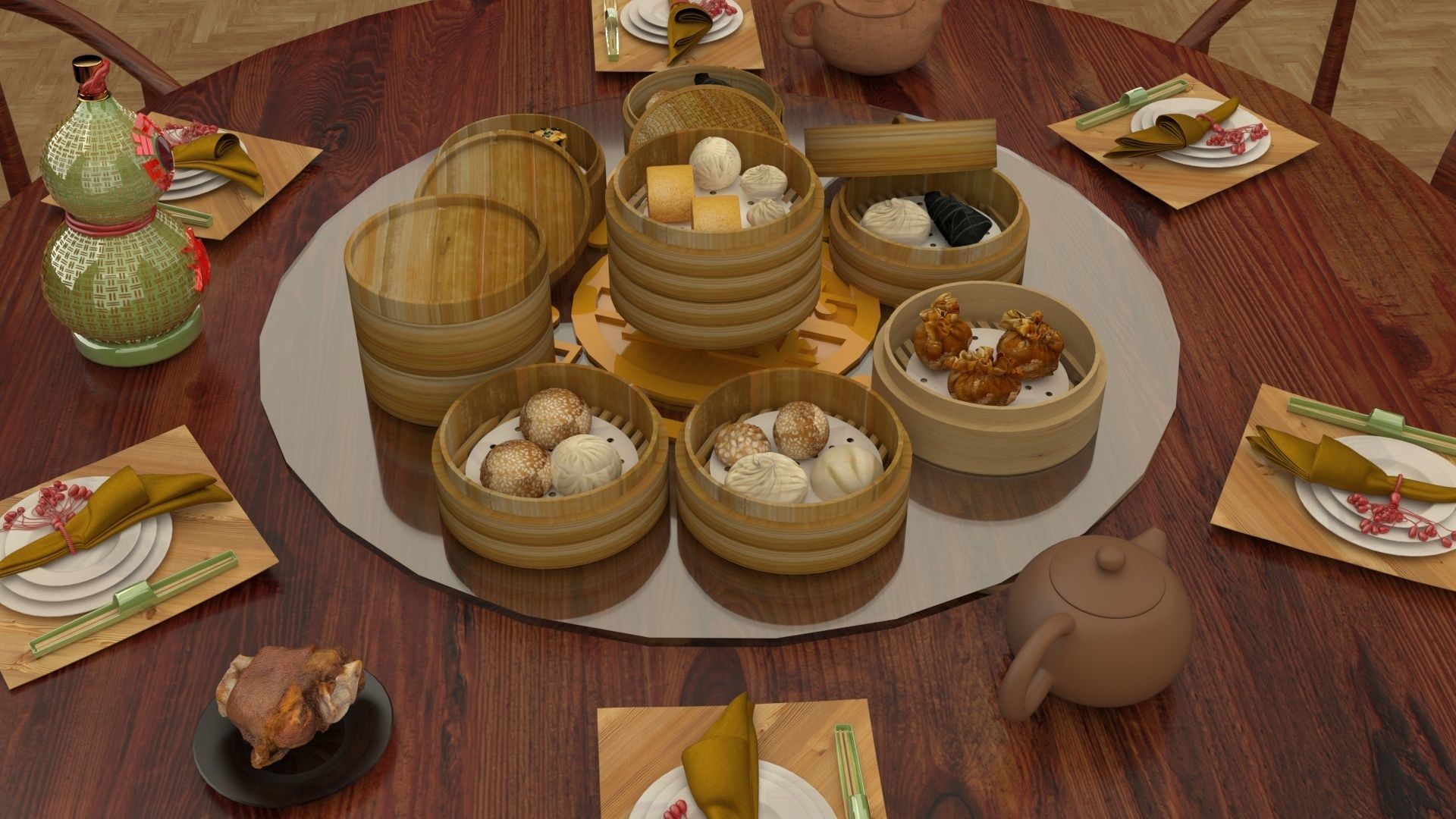  Chinese dim sum table  3D model_3