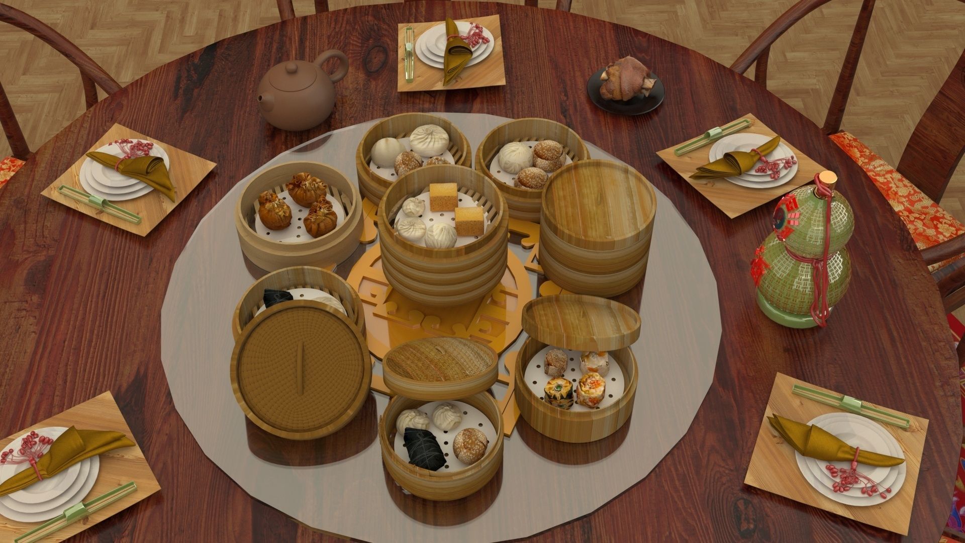  Chinese dim sum table  3D model_1