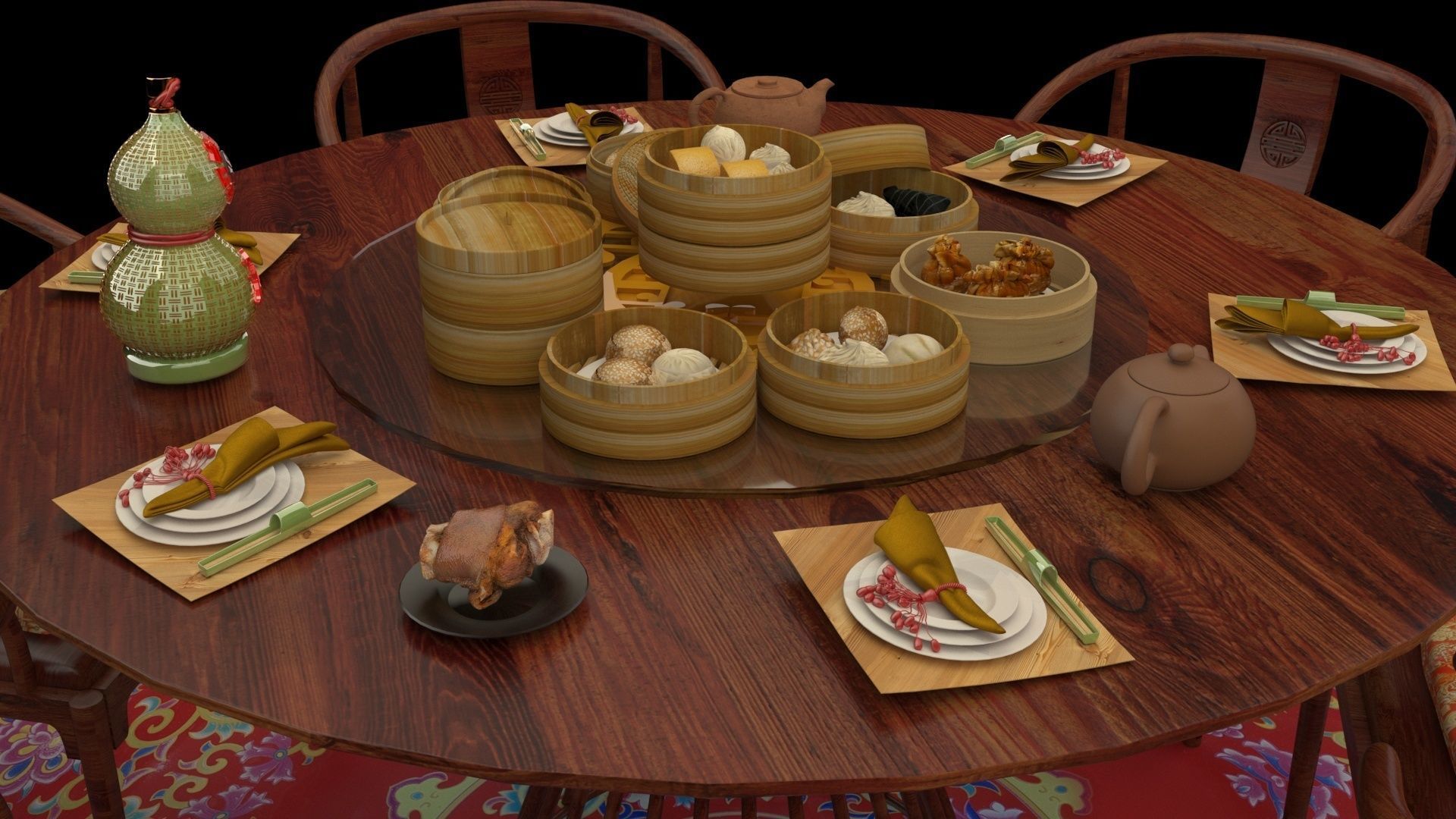  Chinese dim sum table  3D model_4