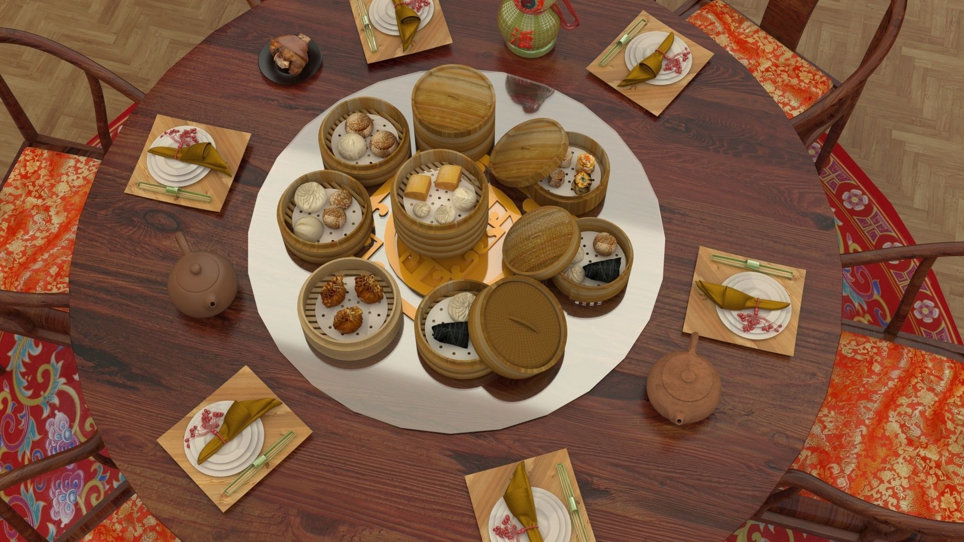  Chinese dim sum table  3D model_2