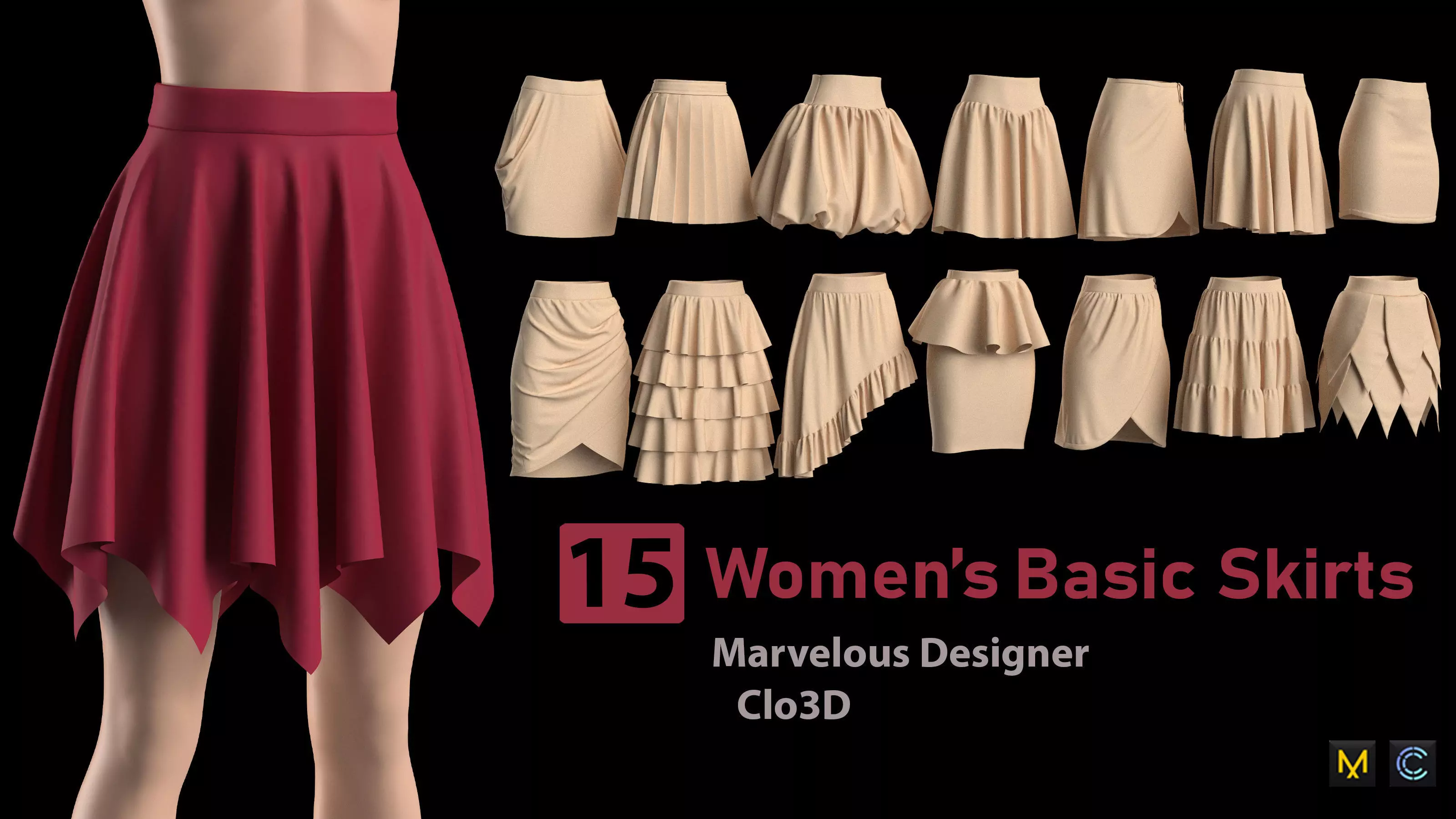 15 Womens Basic Skirts 3D model