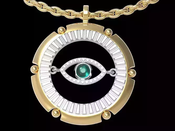  Turquise and Diamond Evil Eye Pendant Necklace