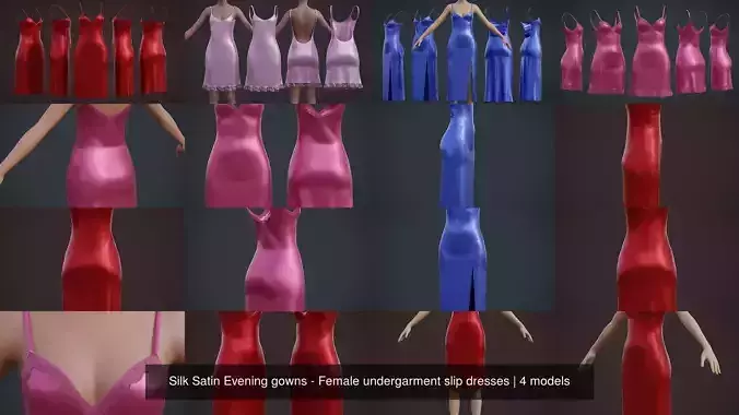 Silk Satin Evening gowns - Female undergarment slip dresses