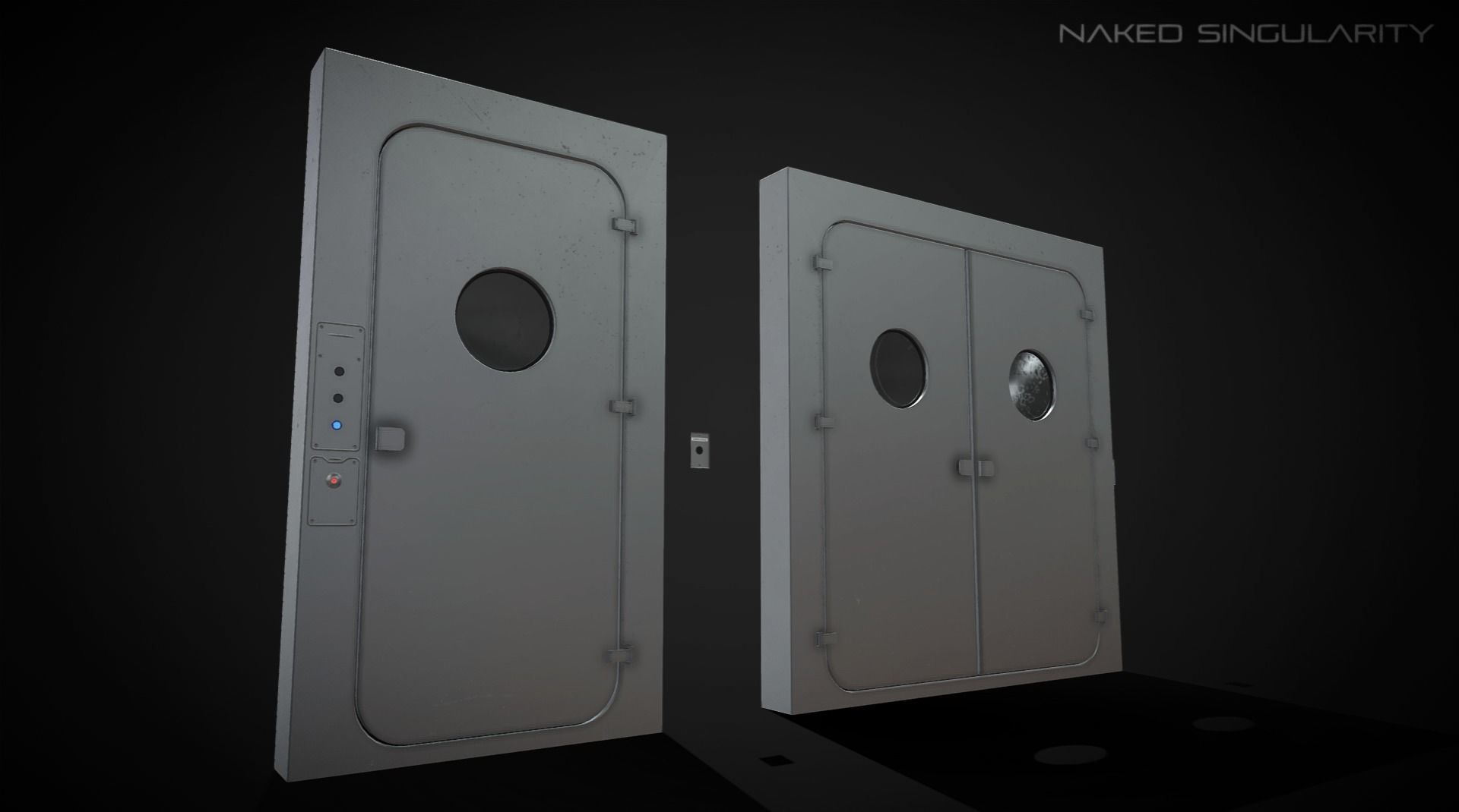 Laboratory Door - Double Single Metal Glass Low-poly 3D model_5