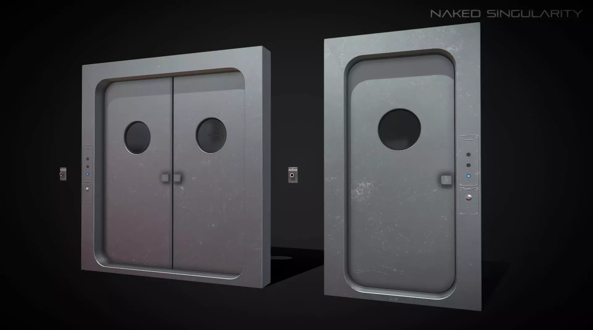 Laboratory Door - Double Single Metal Glass Low-poly 3D model_0