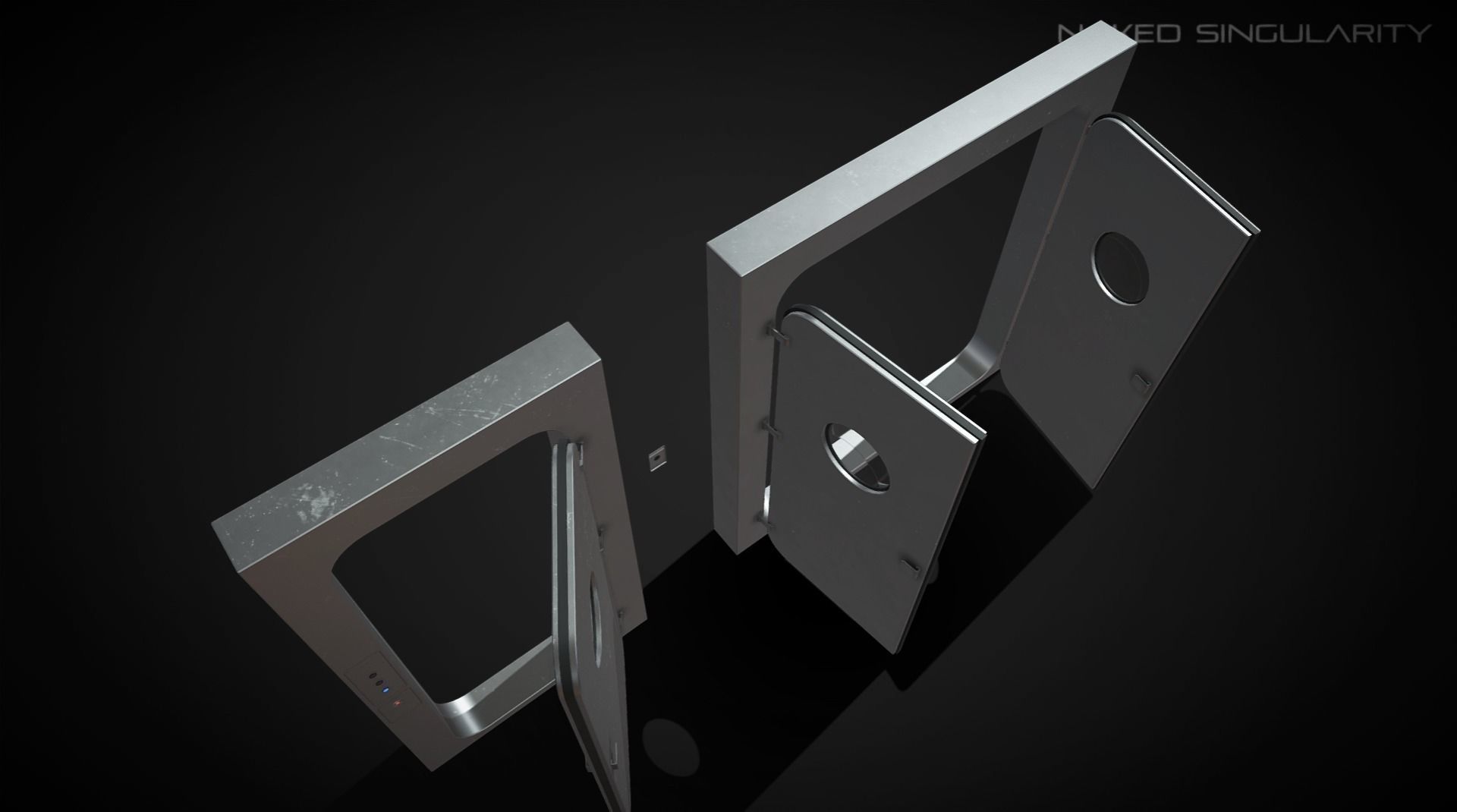 Laboratory Door - Double Single Metal Glass Low-poly 3D model_2