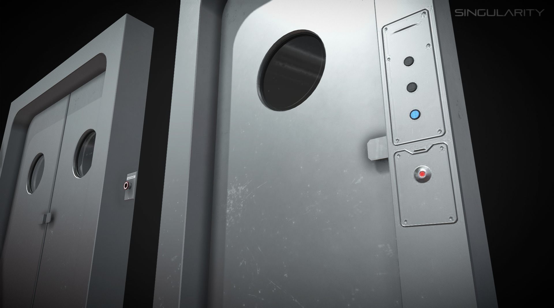 Laboratory Door - Double Single Metal Glass Low-poly 3D model_6