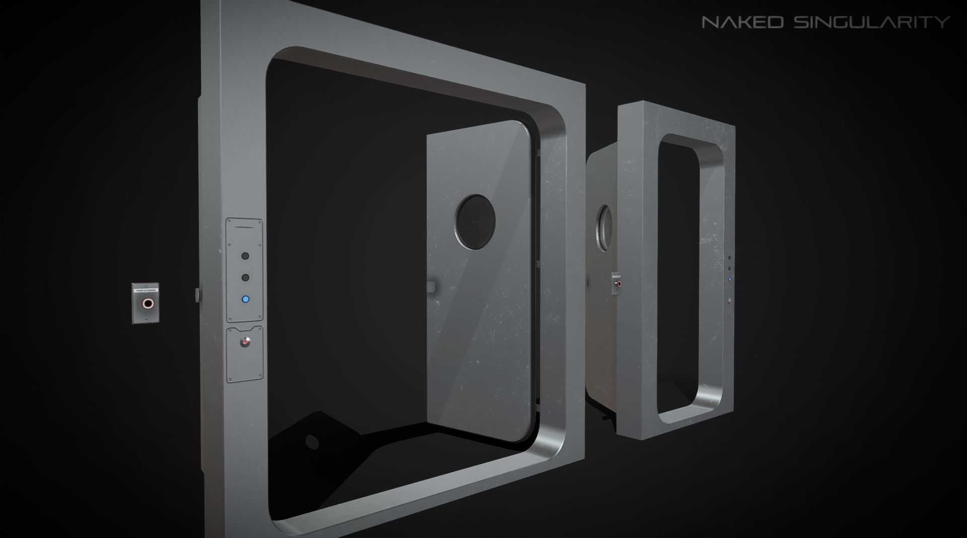 Laboratory Door - Double Single Metal Glass Low-poly 3D model_8