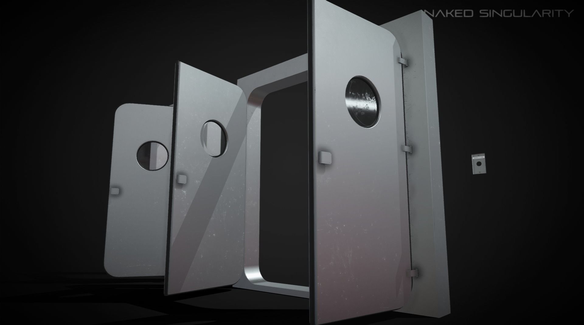 Laboratory Door - Double Single Metal Glass Low-poly 3D model_9