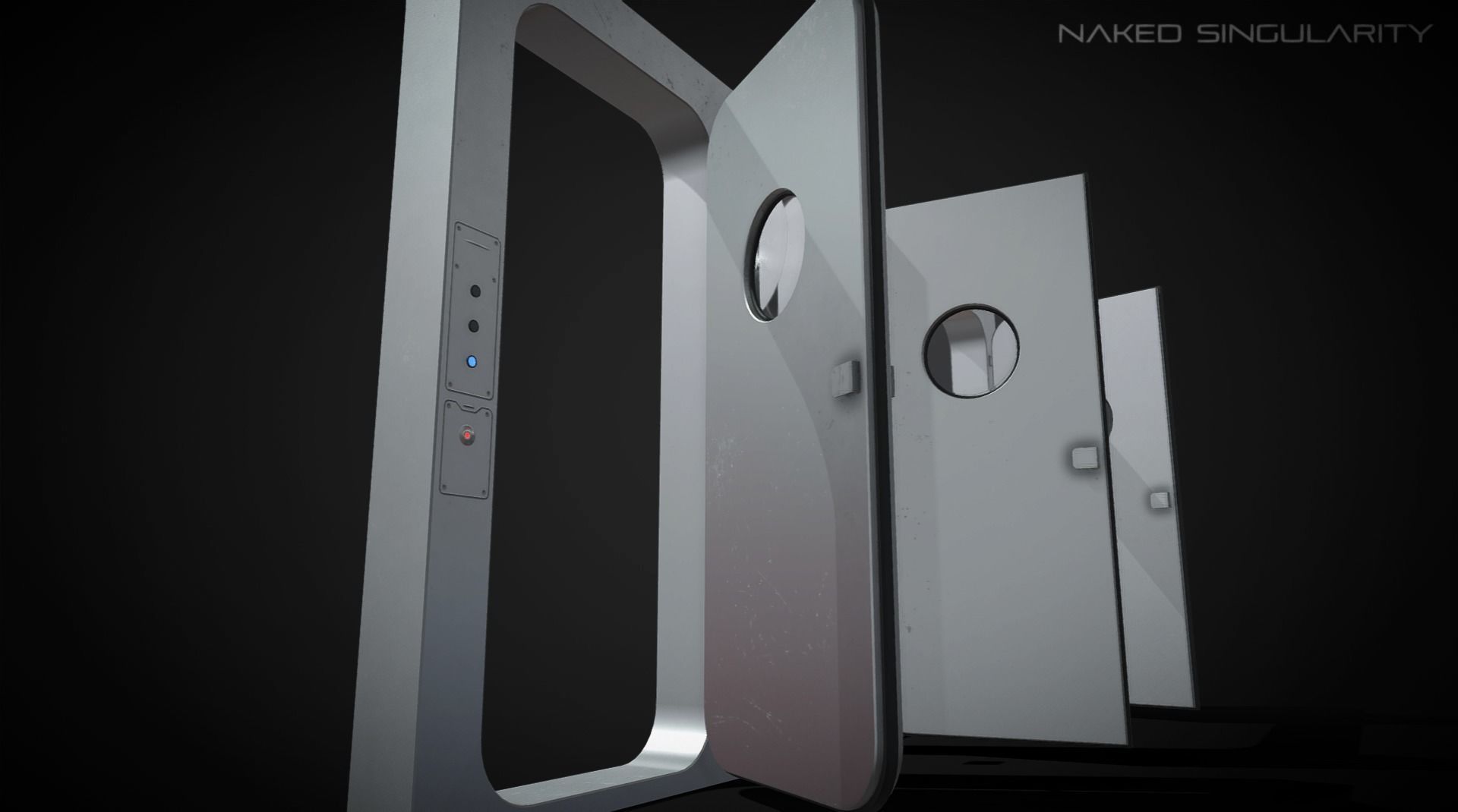 Laboratory Door - Double Single Metal Glass Low-poly 3D model_10