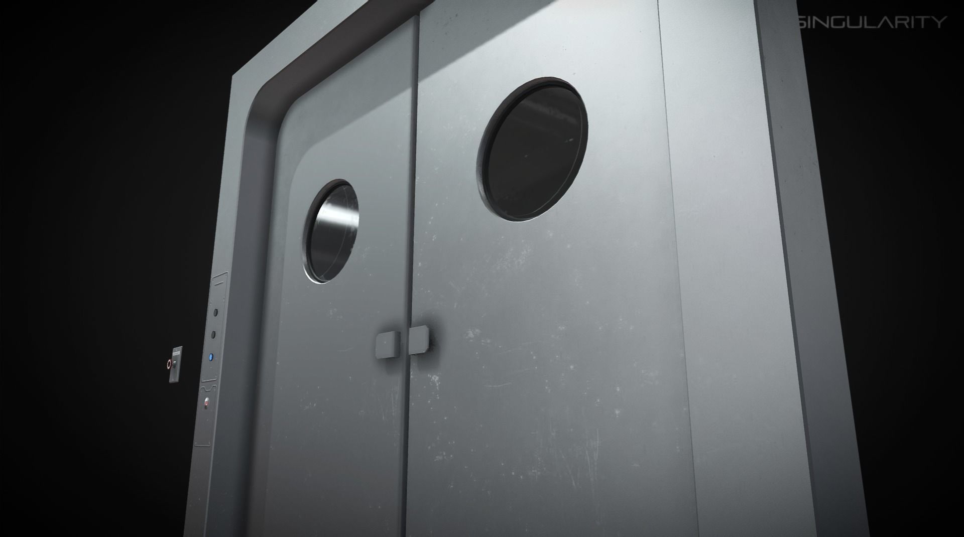 Laboratory Door - Double Single Metal Glass Low-poly 3D model_7