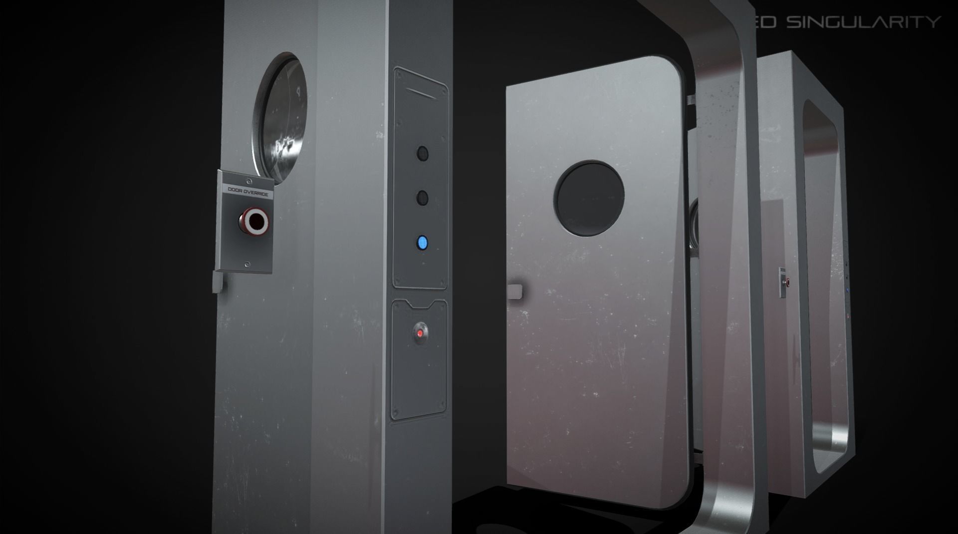 Laboratory Door - Double Single Metal Glass Low-poly 3D model_3