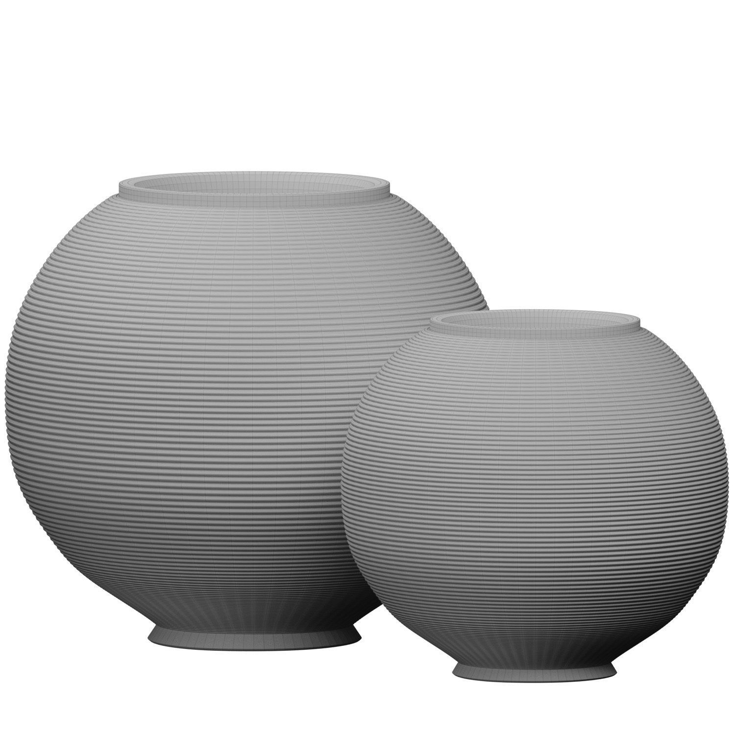 Decorative round fluted ceramic floor vaseUrn pot modern style 3D model_2