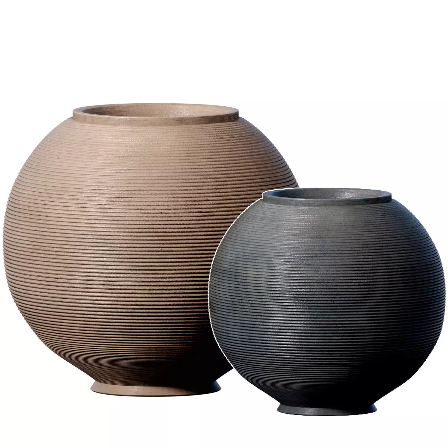 Decorative round fluted ceramic floor vaseUrn pot modern style 3D model_0