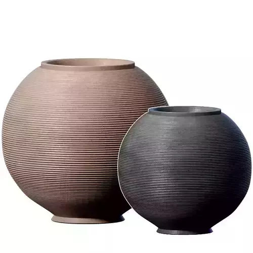 Decorative round fluted ceramic floor vaseUrn pot modern style
