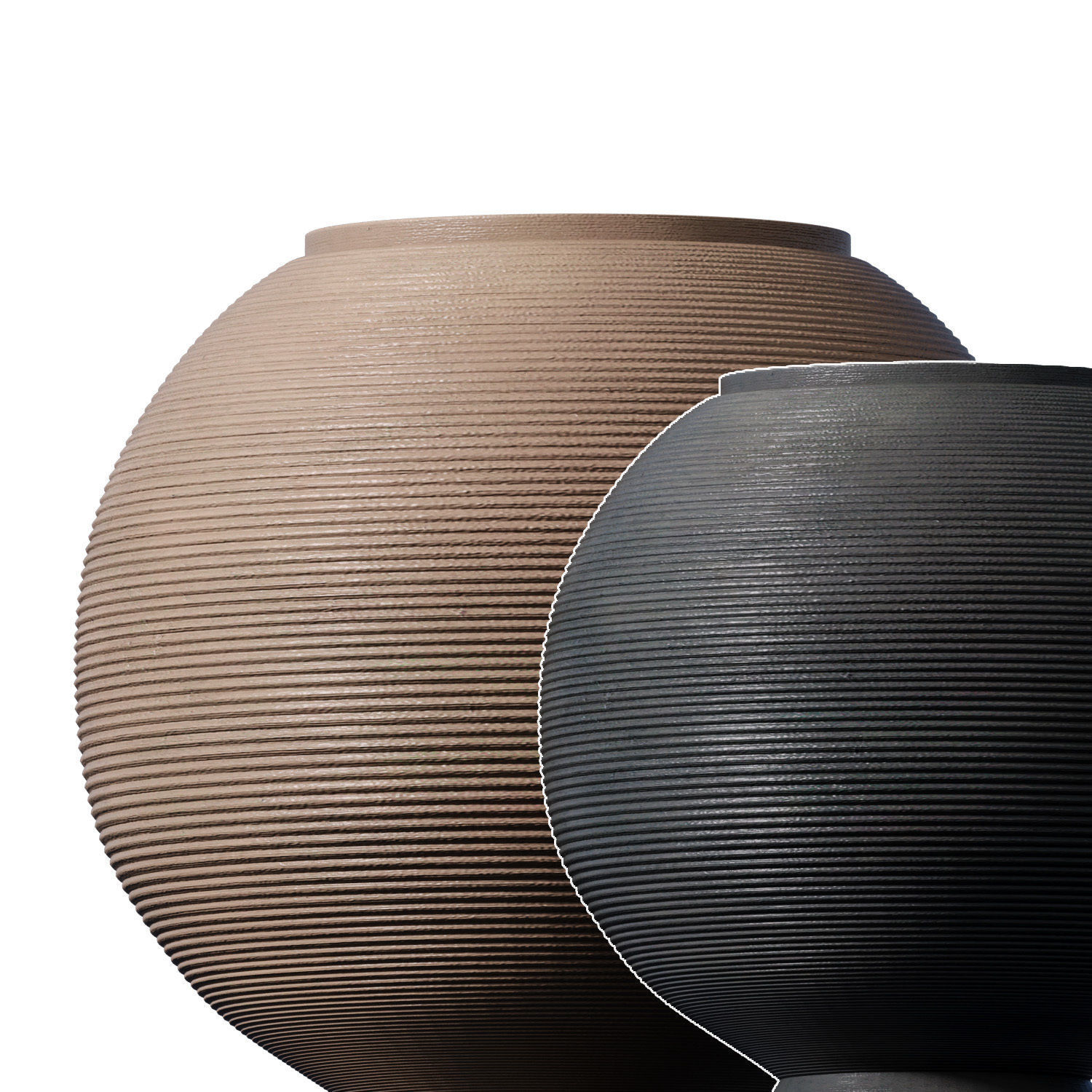 Decorative round fluted ceramic floor vaseUrn pot modern style 3D model_1