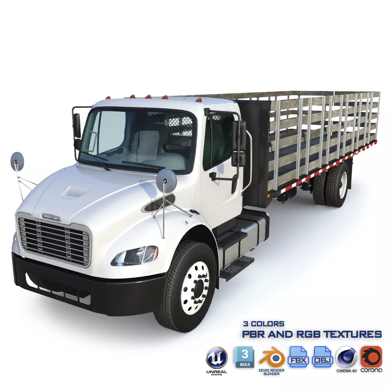 Freightliner M2 106 Flatbed Stake Truck Low-poly 3D model