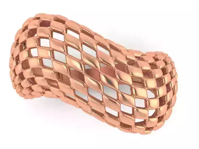 Wire Mesh Net High Jewelry Cocktail Plain Gold Ring 3D print model