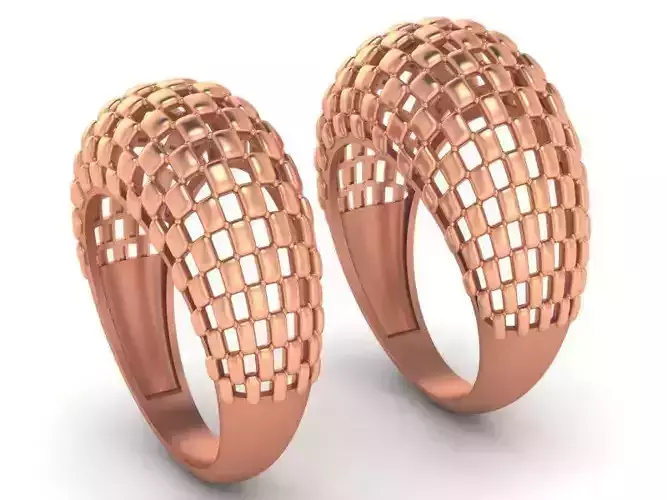 Net Wire Mesh High Jewelry Cocktail Plain Gold Ring