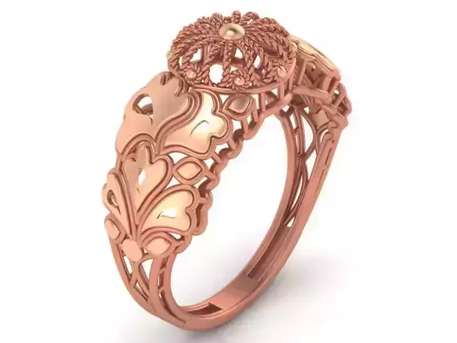 Flower Leaves Wire Mesh High Jewelry Cocktail Plain Gold Ring