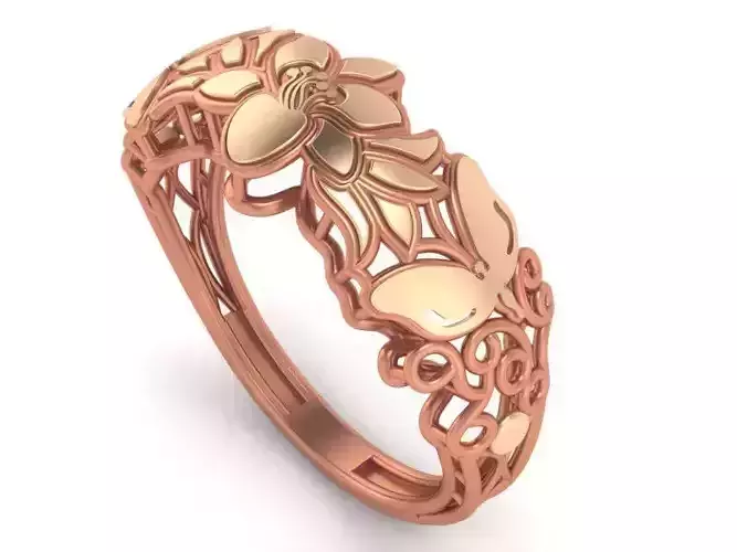 Flower Leaves Wire Mesh High Jewelry Cocktail Plain Gold Ring