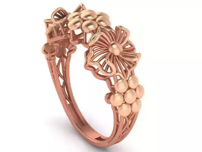 Wire Mesh Flower High Jewelry Cocktail Plain Gold Ring