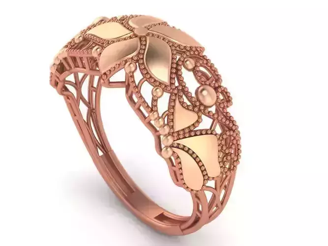 Flower Beads Wire Mesh High Jewelry Cocktail Plain Gold Ring