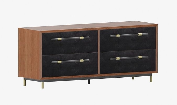 OBERLIN 4-DRAWER BLACK LEATHER AND WOOD DRESSER 3D model