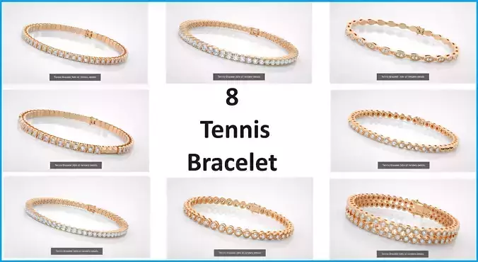 8 Tennis Bracelet 3dm stl renders details  3D Model Collection