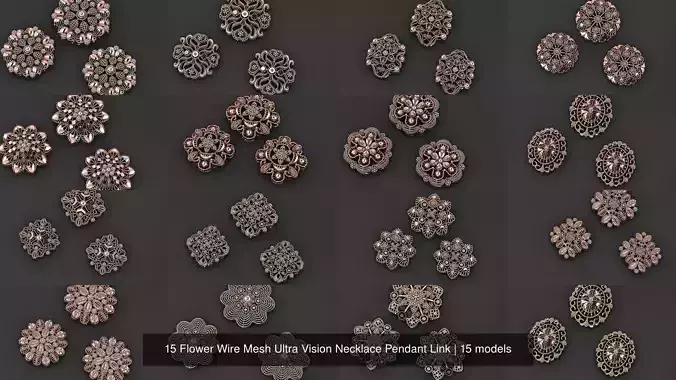 15 Flower Wire Mesh Ultra Vision Necklace Pendant Link 3D Model Collection