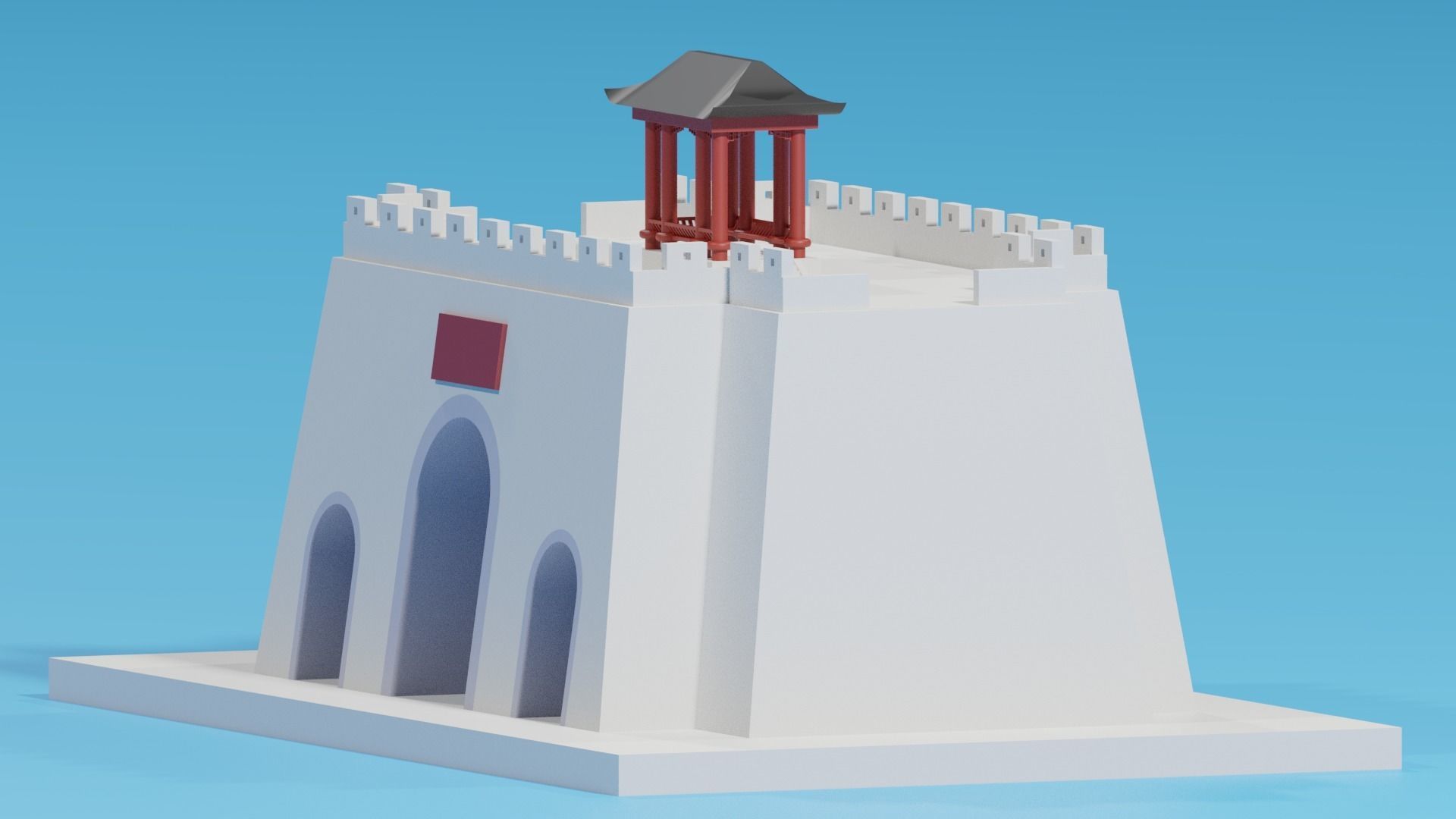 Chinese City Gate and Pavilion 3D model_4