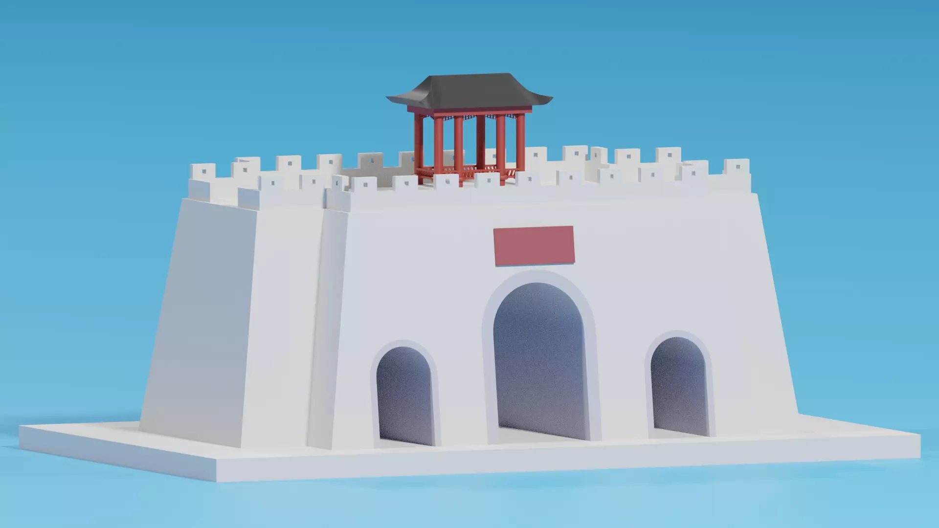 Chinese City Gate and Pavilion 3D model_0