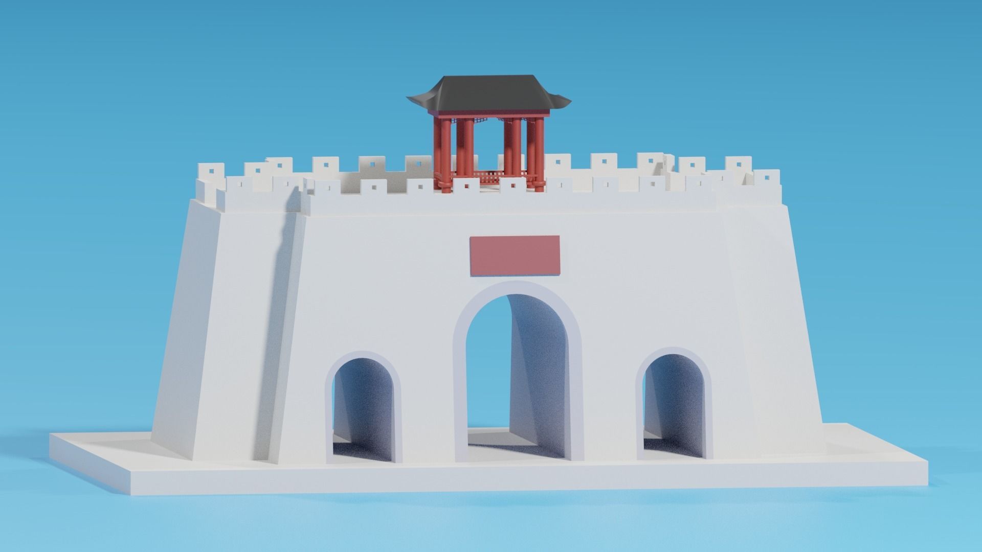Chinese City Gate and Pavilion 3D model_1