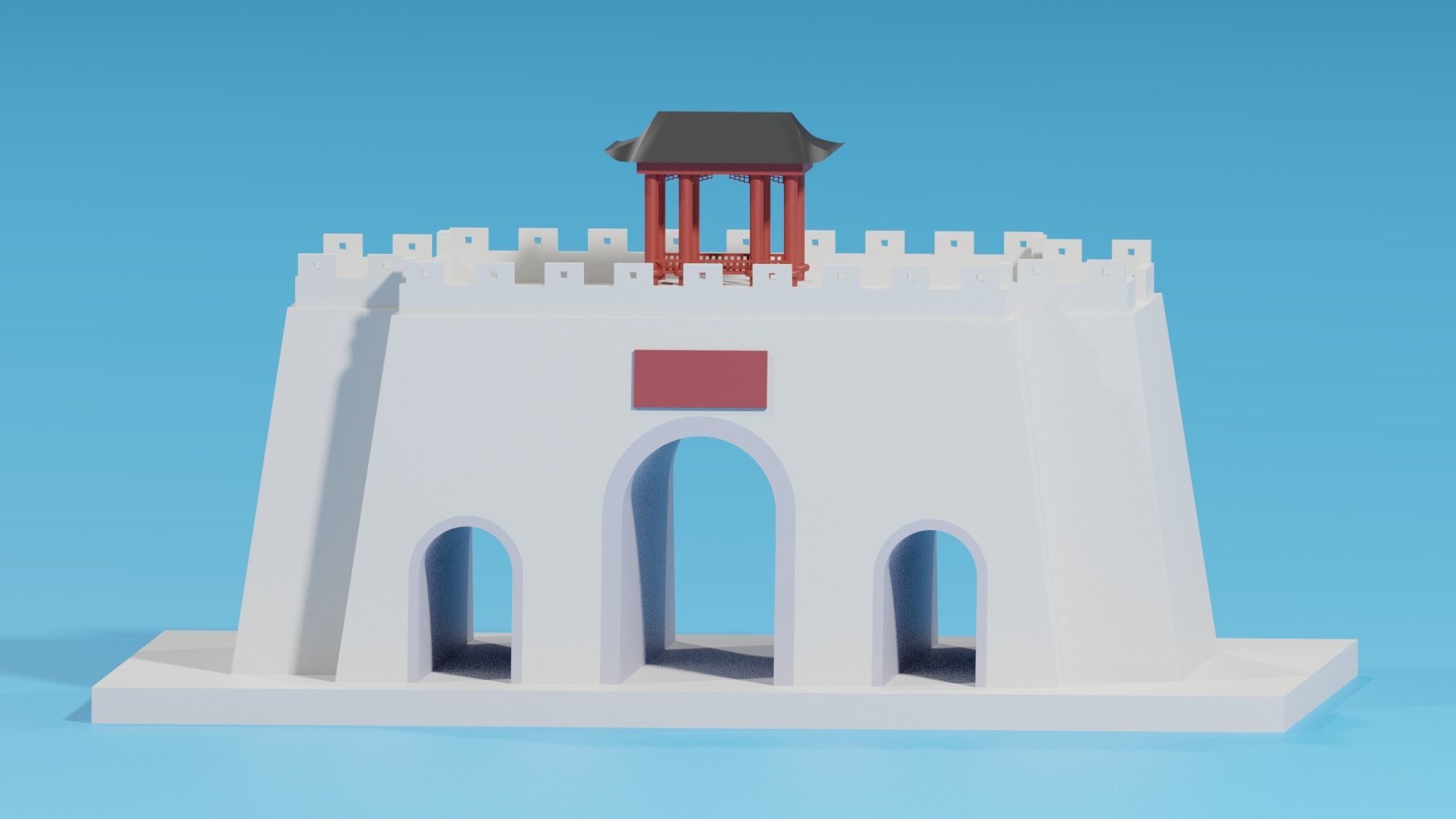Chinese City Gate and Pavilion 3D model_2